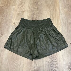 Impressions Faux Leather Olive Green Shorts